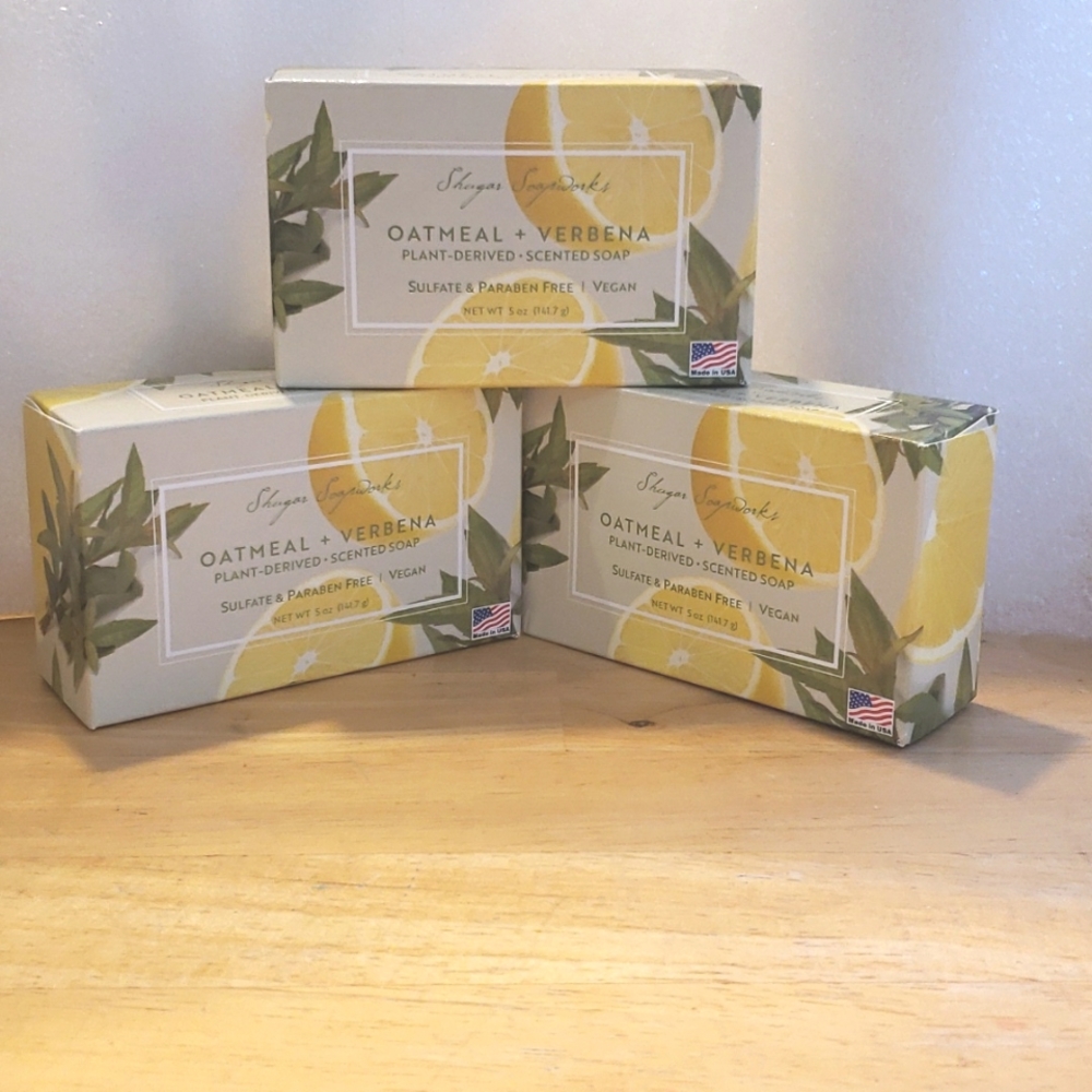 Shugar Soapworks Oatmeal&Lemon Verbena 5oz Bar Soap Plant Based Vegan Lot of 3